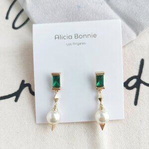 Alicia Bonnie Drop Earrings - Lunar Sheen - Green Crystal Gold